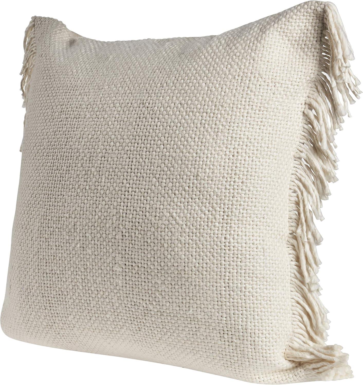 LR Home Bennett 20" x 20" Fringed Ivory Cotton Adult Decorative Throw Pillow