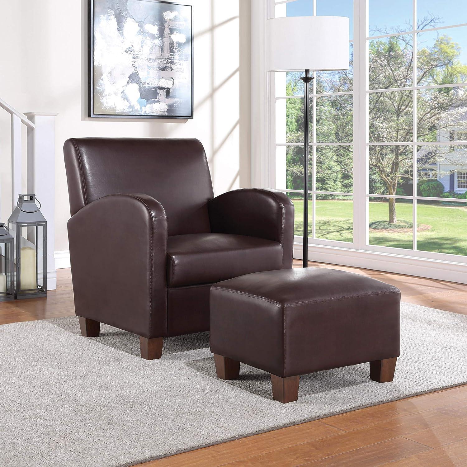 Aiden Chair & Ottoman Cocoa Brown Faux Leather with Medium Espresso Legs