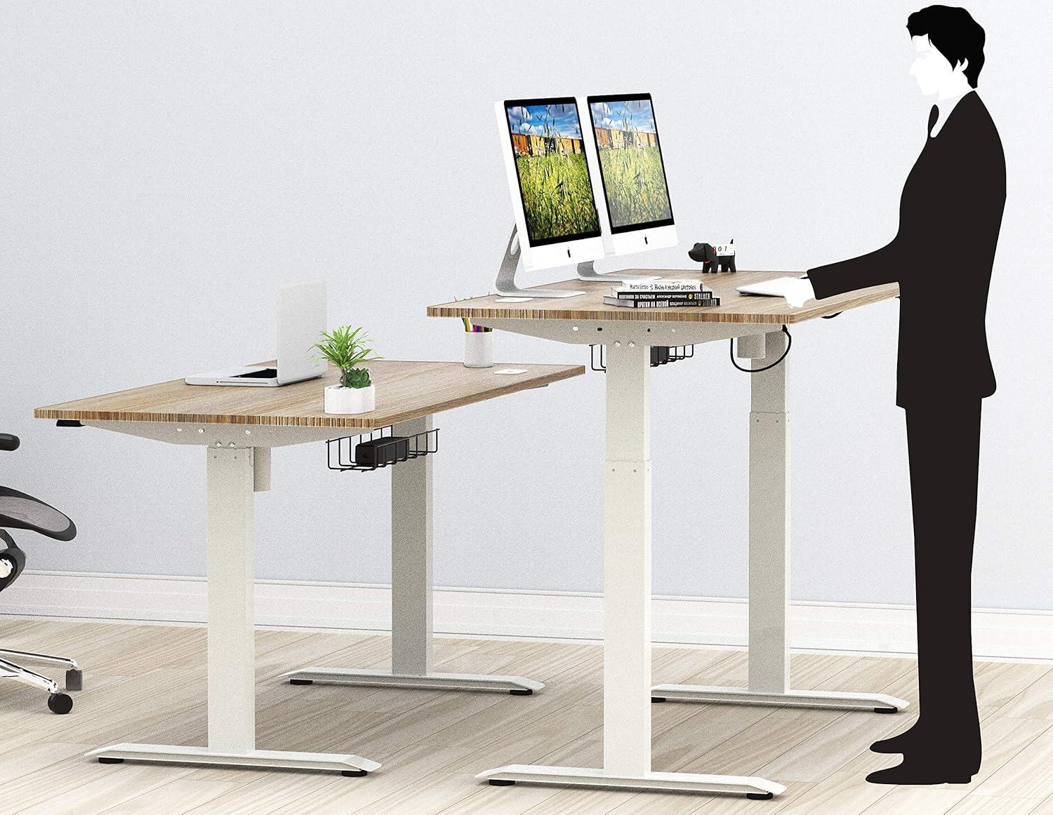 SHW 48 Inch Memory Preset Electric Height Adjustable Standing Desk, Maple