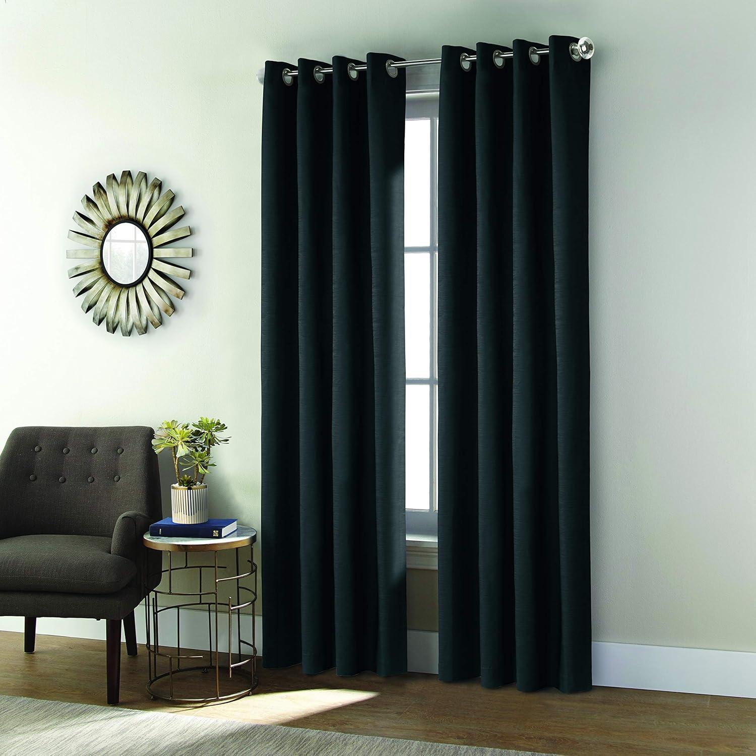 Commonwealth Shadow Grommet Dressing Window Curtain Panel - 52x95", Black