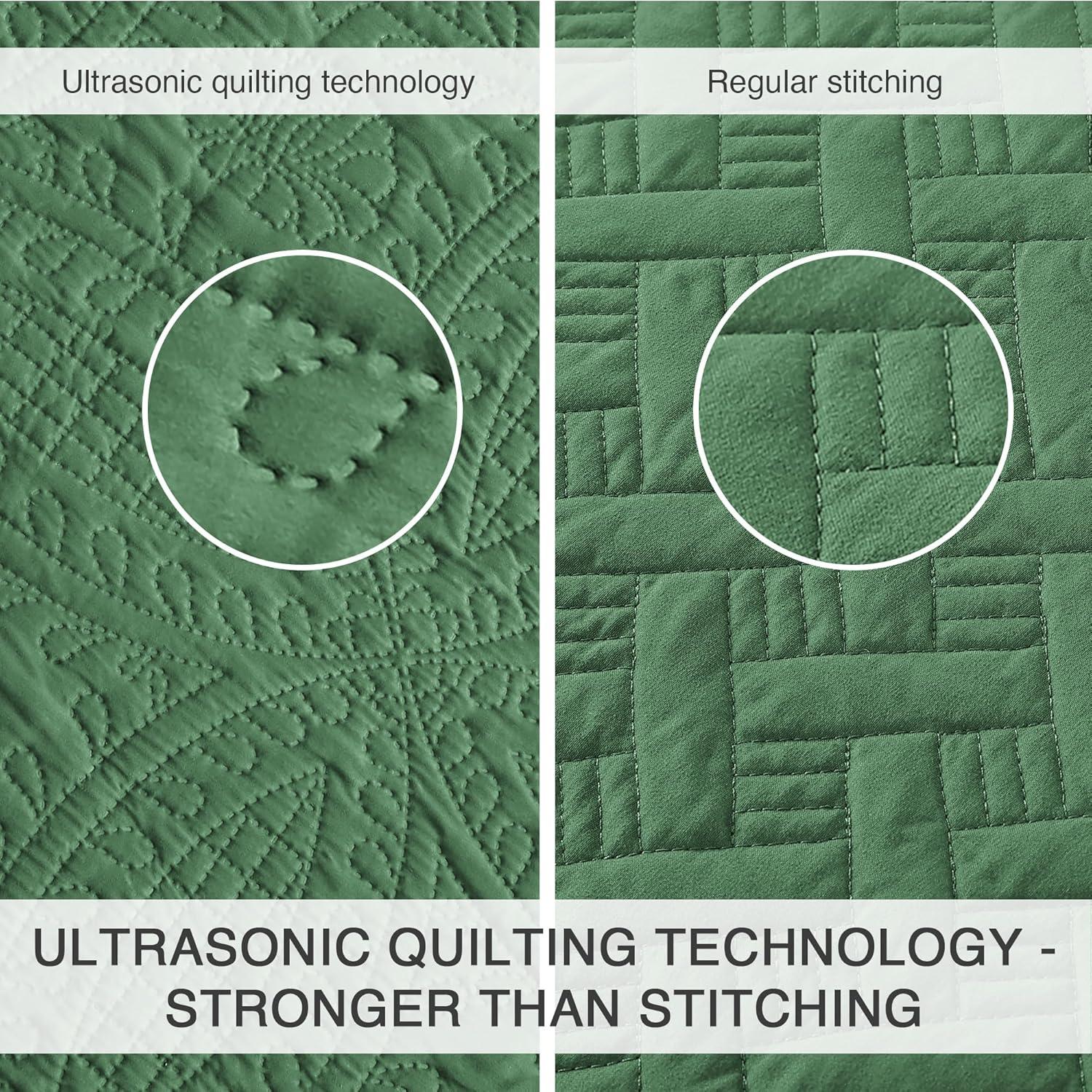 akkialla Queen Quilt Bedding Set,Olive Green Ultrasonic Full/Queen Quilt Set,Lightweight Soft Bedspread Coverlet,Modern Style Coin Pattern Bed Cover for All Seasons,3 Piece(1 Quilt,2 Pillow Shams)