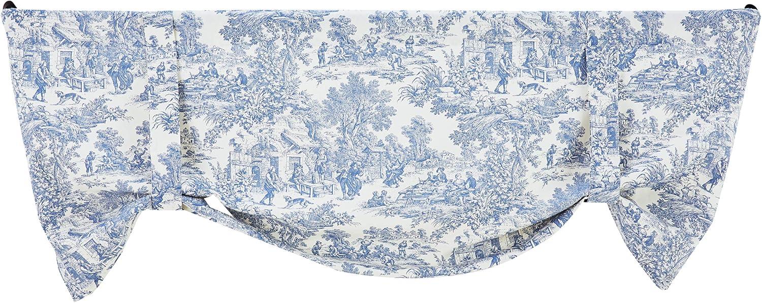 Victoria Park Toile Tie-Up Valence Window Curtain, Blue