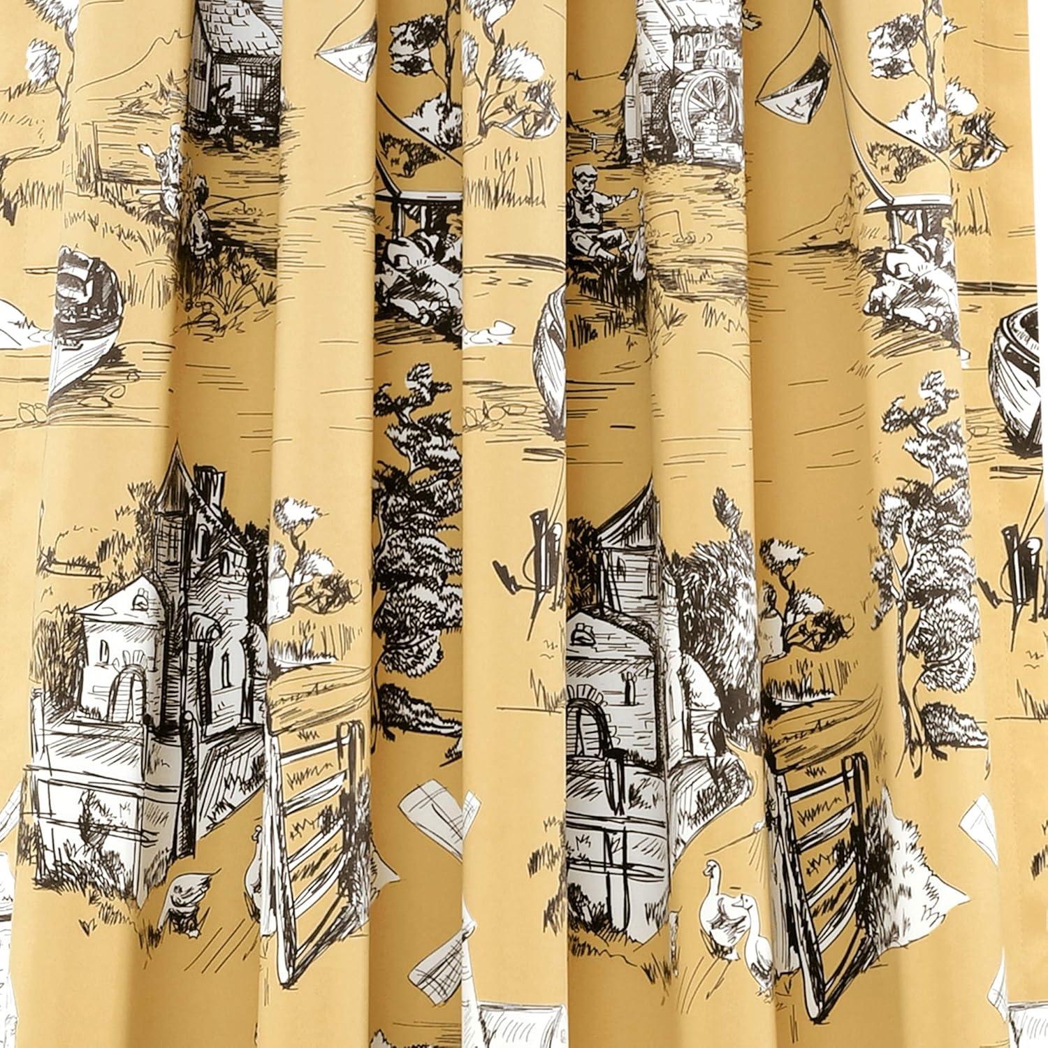 French Country Toile Polyester Room Darkening Curtain Pair