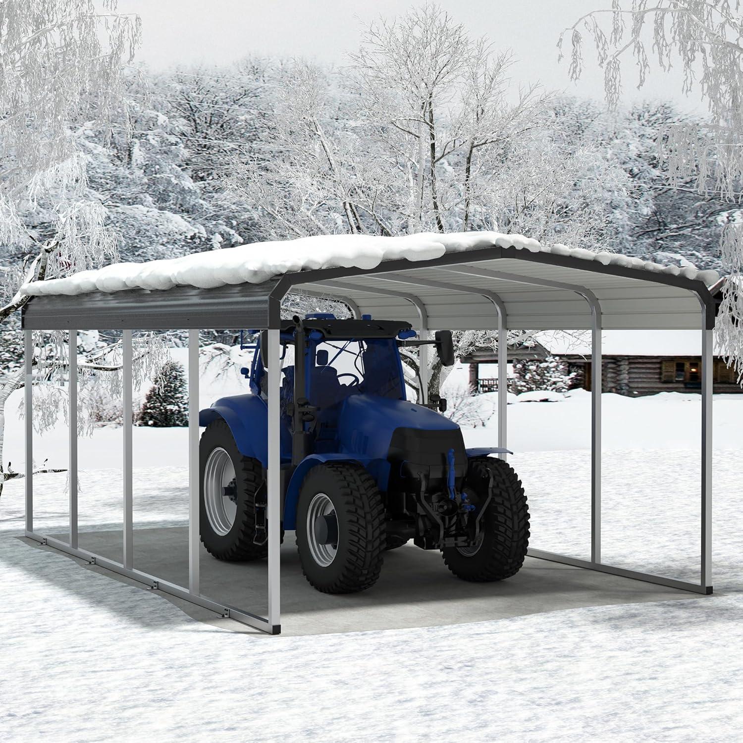 Tolead 12' x 20' Outdoor Metal Carport, Heavy Duty Galvanized Steel Car Canopy for Truck, SUV, Boat, Grey