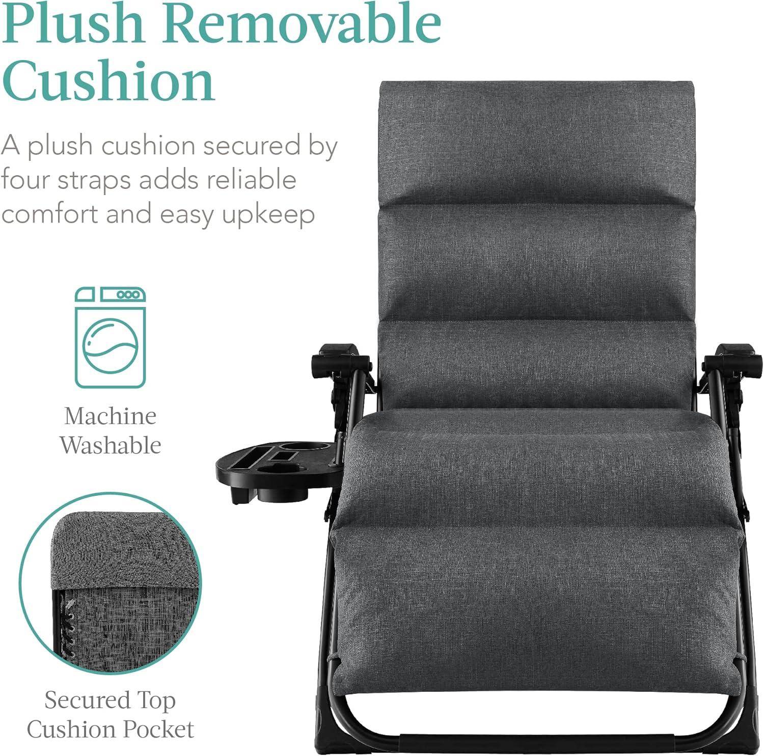 Best Choice Products Oversized Zero Gravity Chair, Folding Recliner w/ Removable Cushion, Side Tray