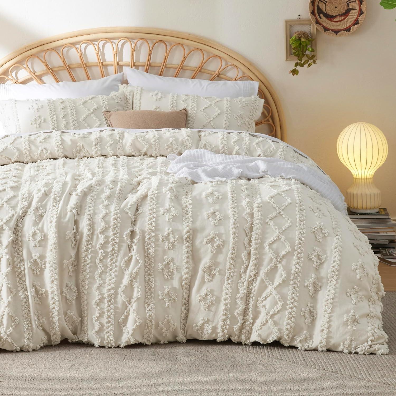 Bedsure | 3Pcs Tufted Boho Farmhouse Shabby Chic Embroidery Comforter Set