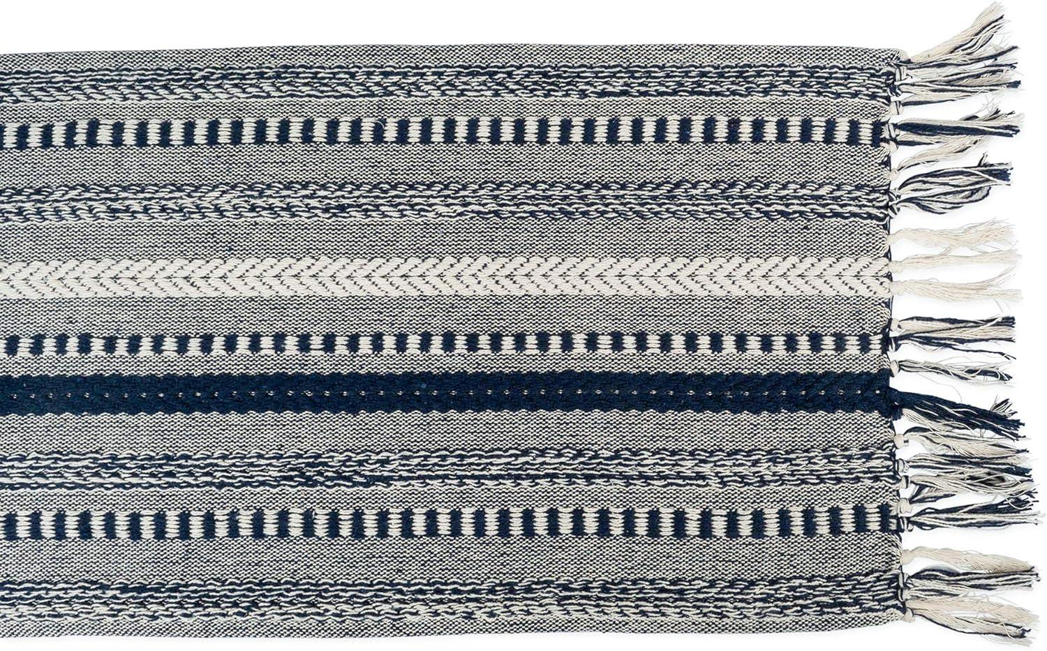 NAVY BRAIDED STRIPE TABLE RUNNER 15x72