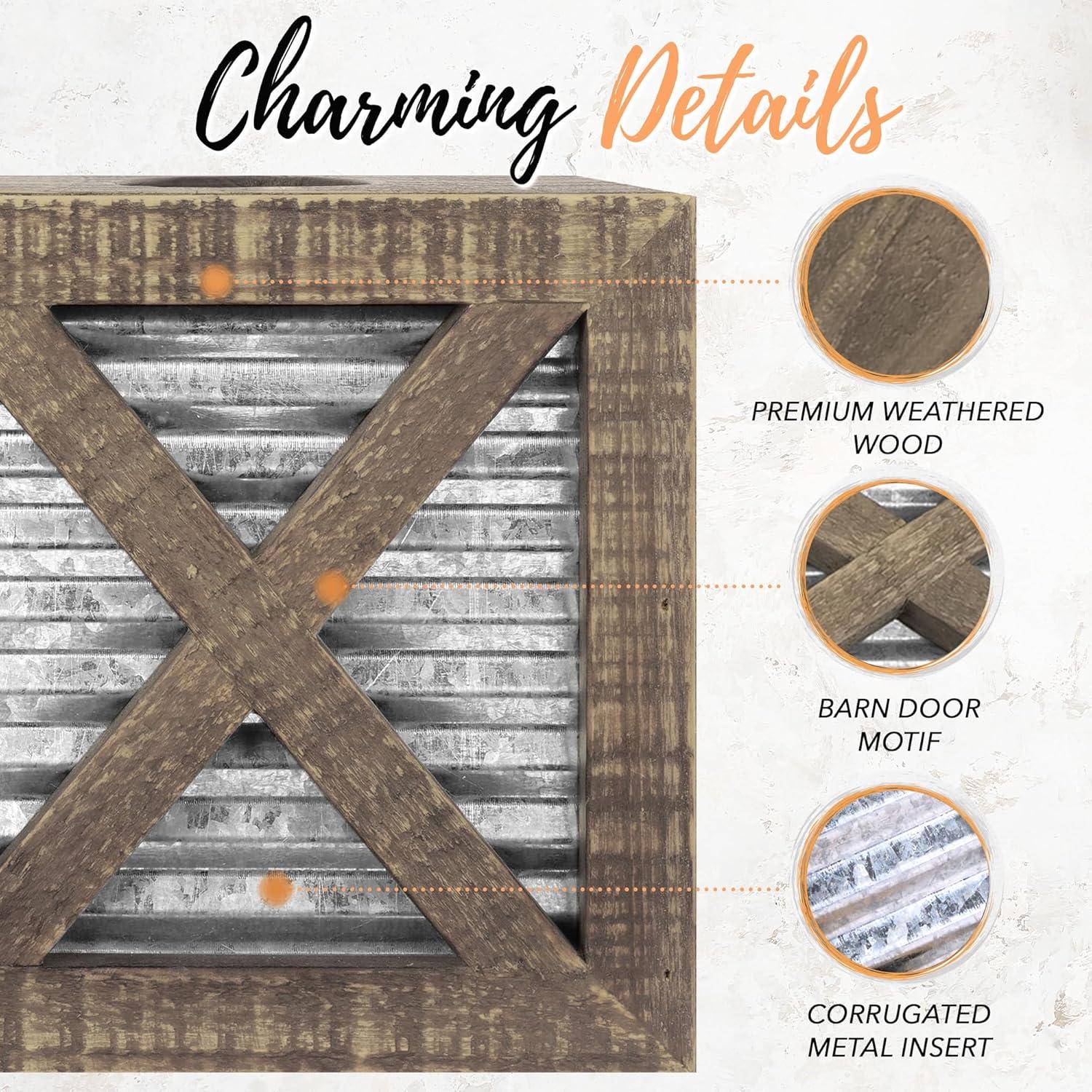Autumn Alley Wood Rustic Farmhouse Tissue Box Cover with Galvanized Metal – Farmhouse Decor