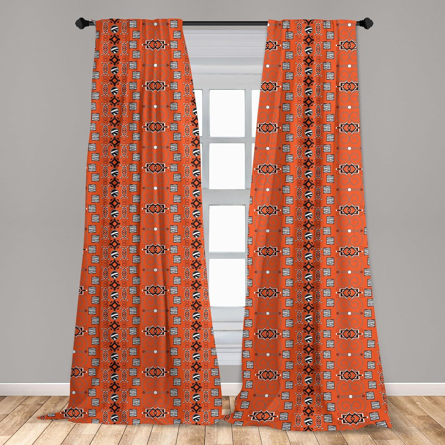 Ambesonne African Curtains, Ornaments, Pair of 28"x63", Orange Black White