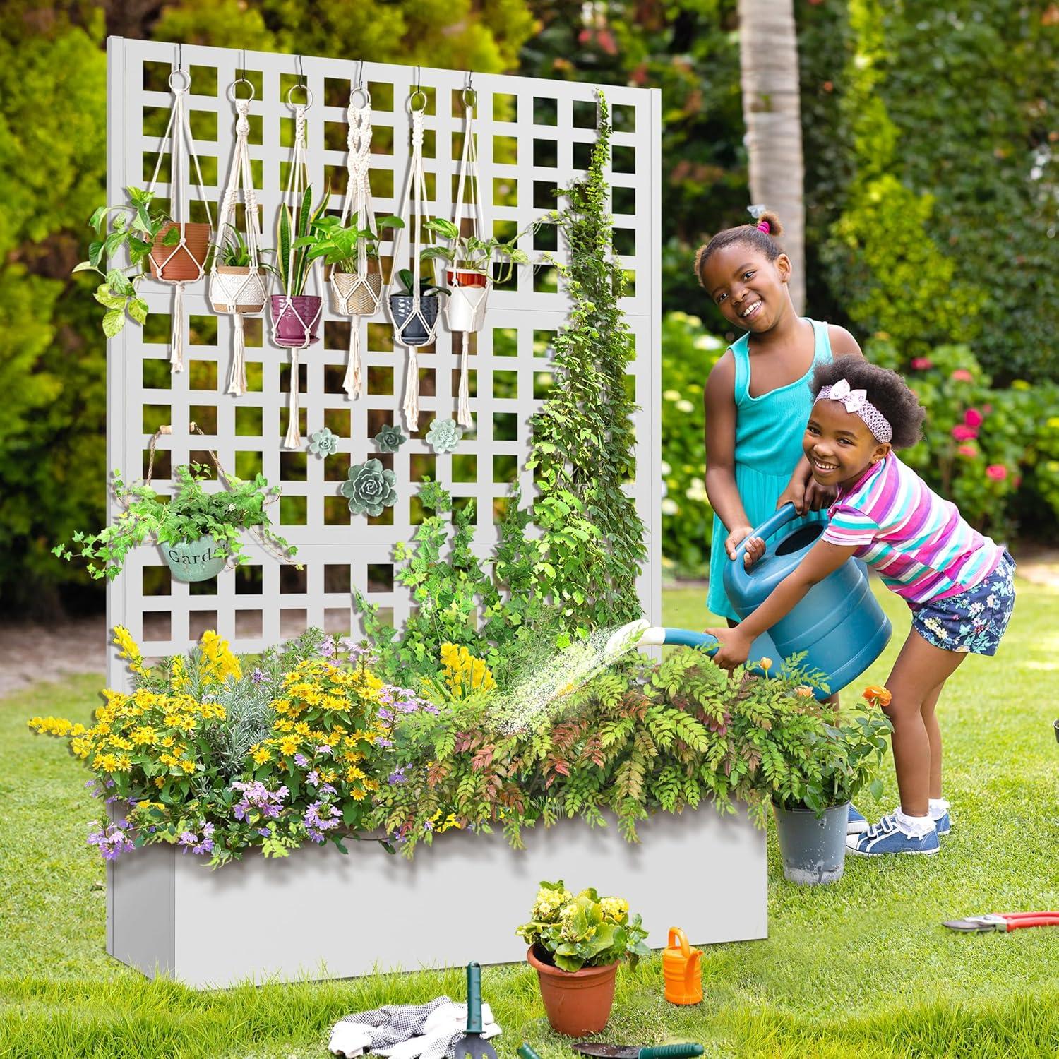 Latitude Run® Metal Planter Box with Trellis, Outdoor Raised Garden Bed with Privacy Screen