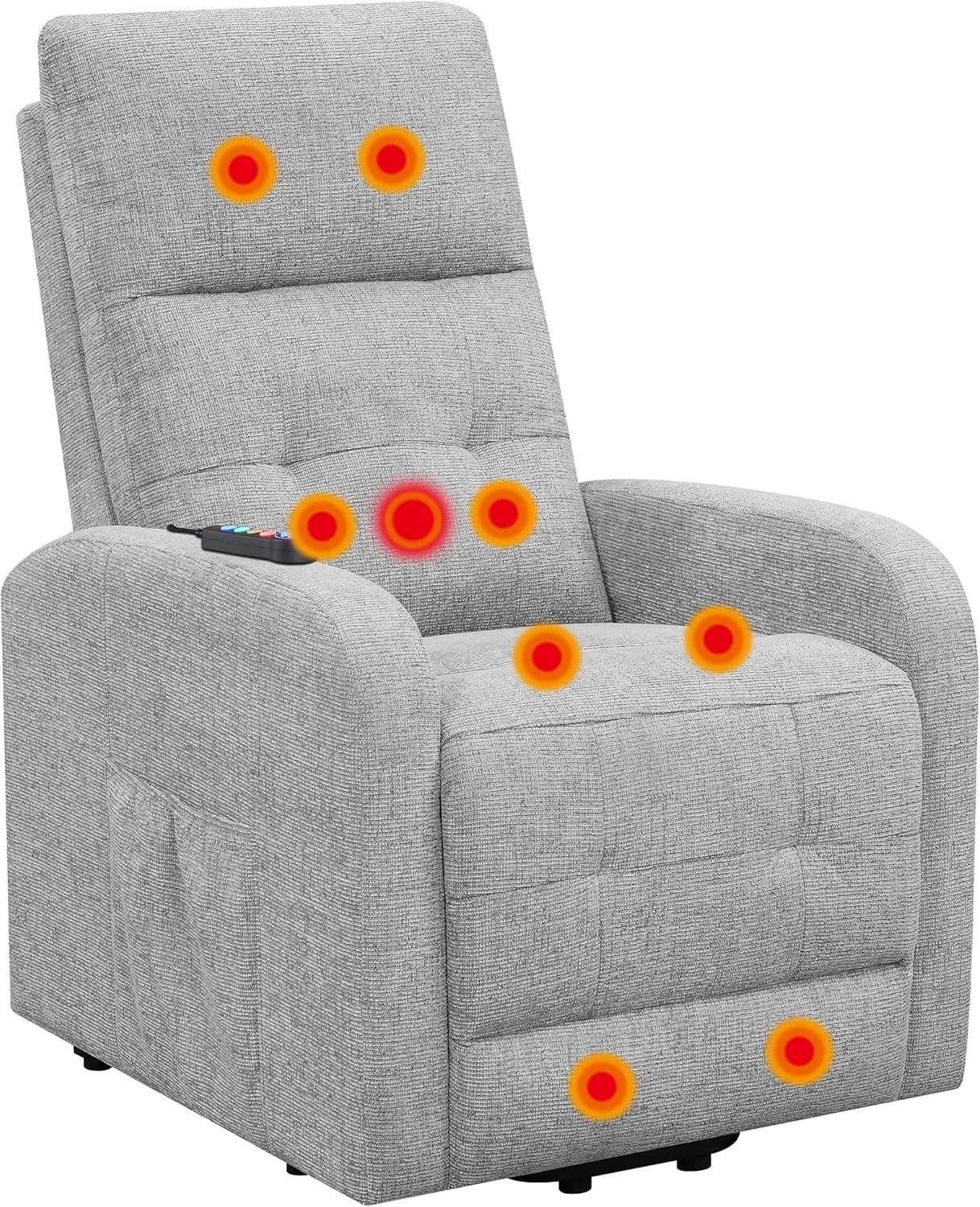 Coaster Howie Tufted Fabric Upholstered Power Lift Recliner in Gray