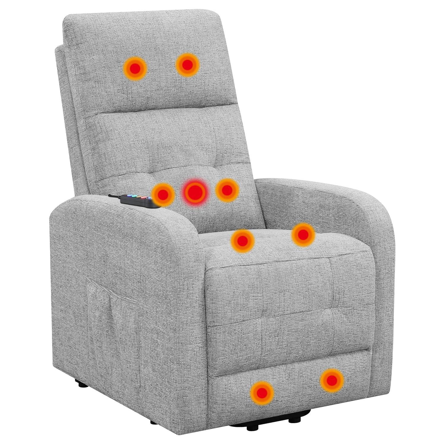 Coaster Howie Tufted Fabric Upholstered Power Lift Recliner in Gray