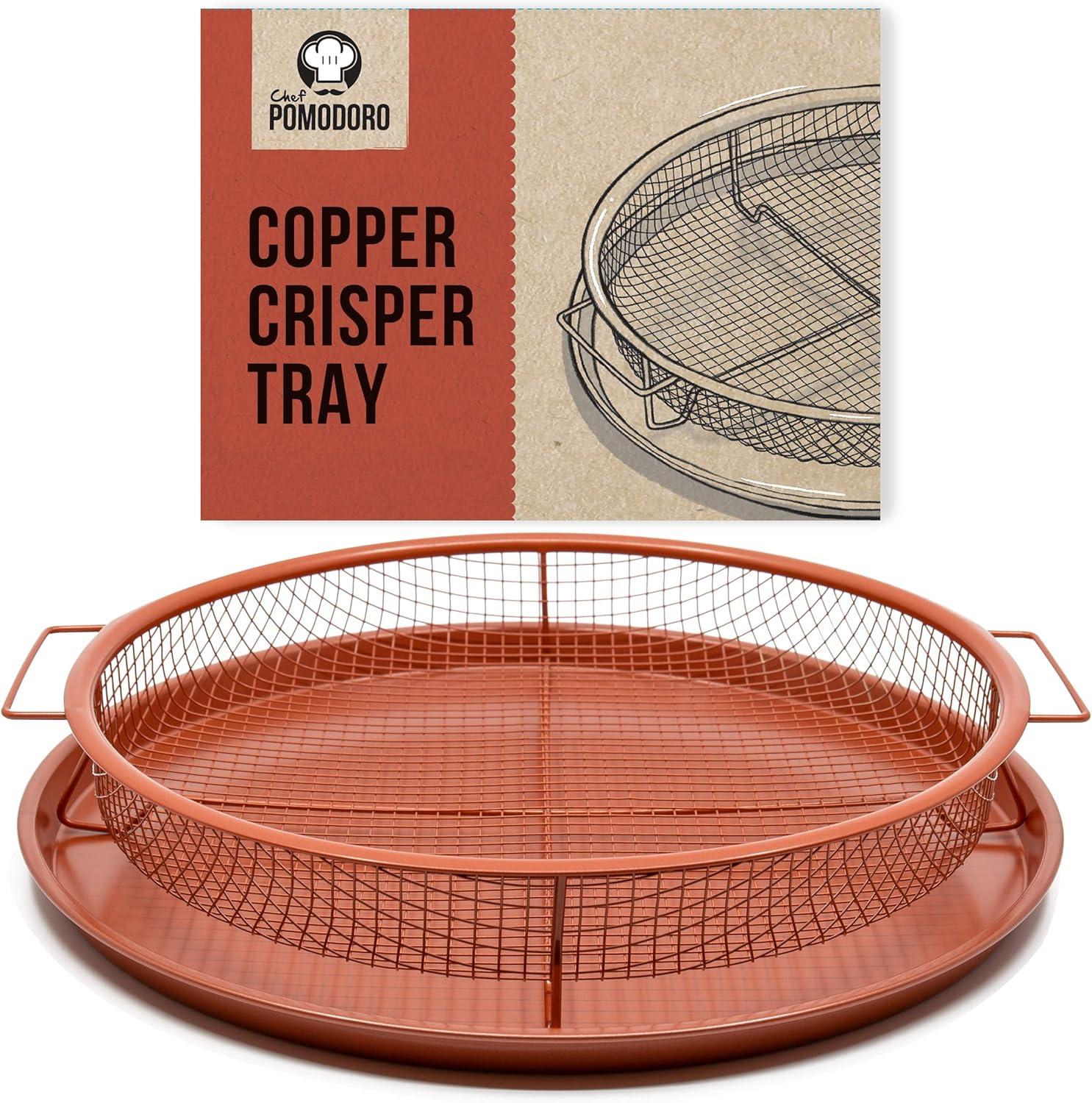 Chef Pomodoro Copper Crisper Tray for Oven, 2-Piece Set (Round- Large)