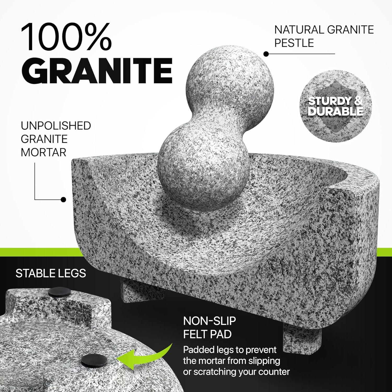 8-Inch Gray Granite Molcajete Mortar and Pestle Set