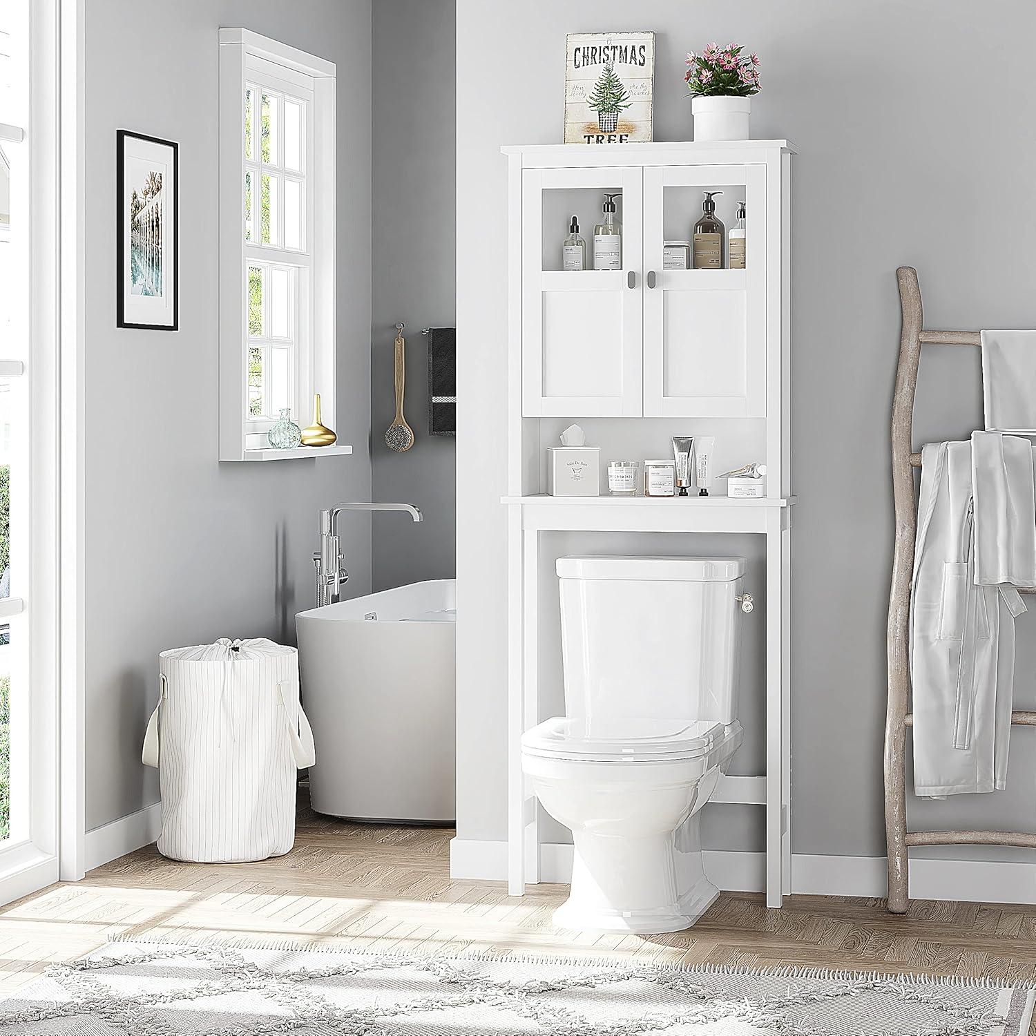 Bathroom Cabinet Over Toilet, Bathroom Storage Cabinet with Glass Doors and Adjustable Shelves