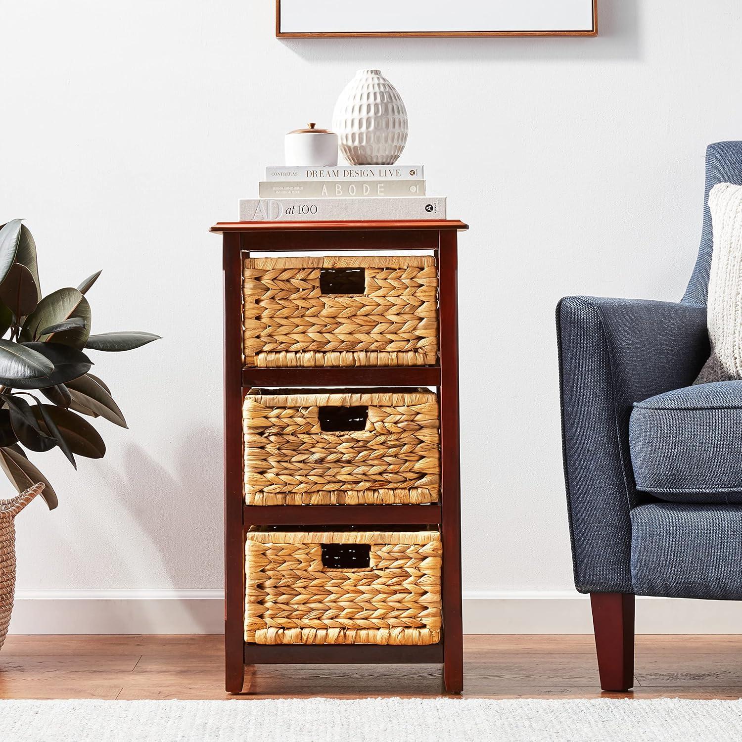 Espresso Three-Tier Storage Unit with Natural Baskets