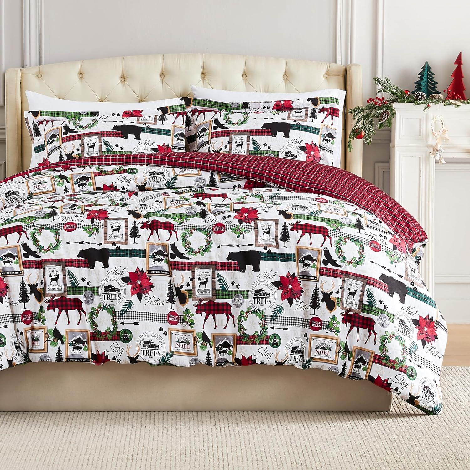 Red Plaid Cabin Print King/California King Holiday Duvet Cover Set