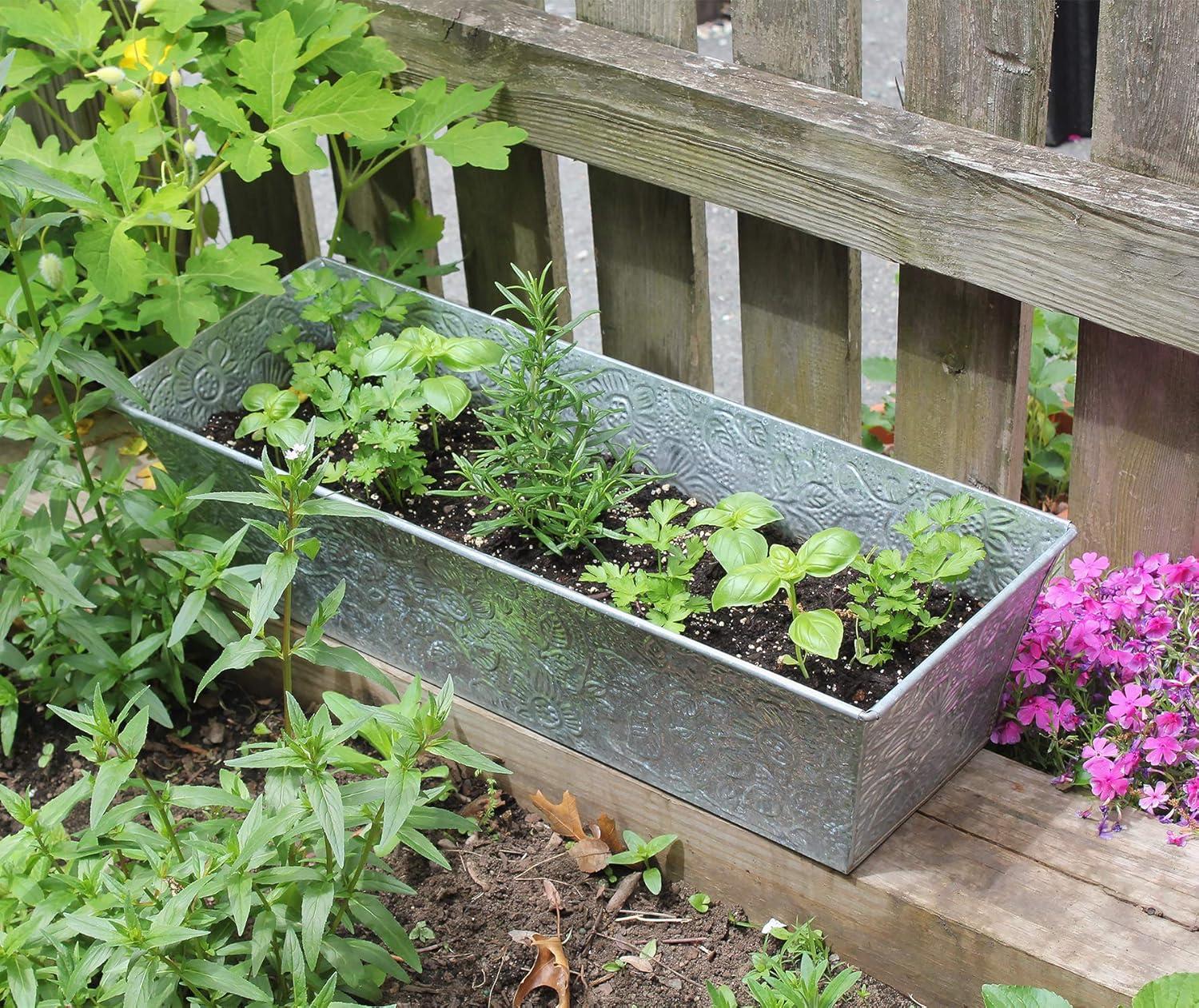 Rectangular Embossed Floral Pattern Planter Box - ACHLA Designs: Galvanized Steel, Drain Holes, Wall-Mountable