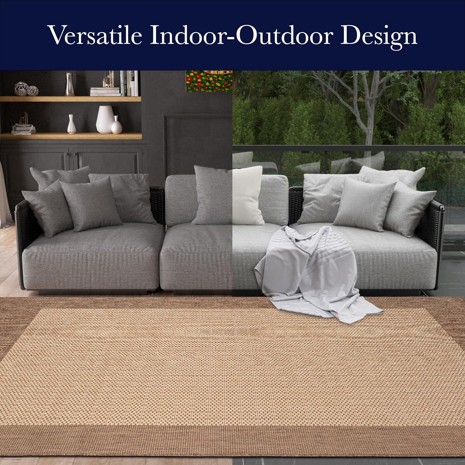 Couristan Recife Checkered Field Indoor / Outdoor Area Rug, Natural- Cocoa, 7'6" Round