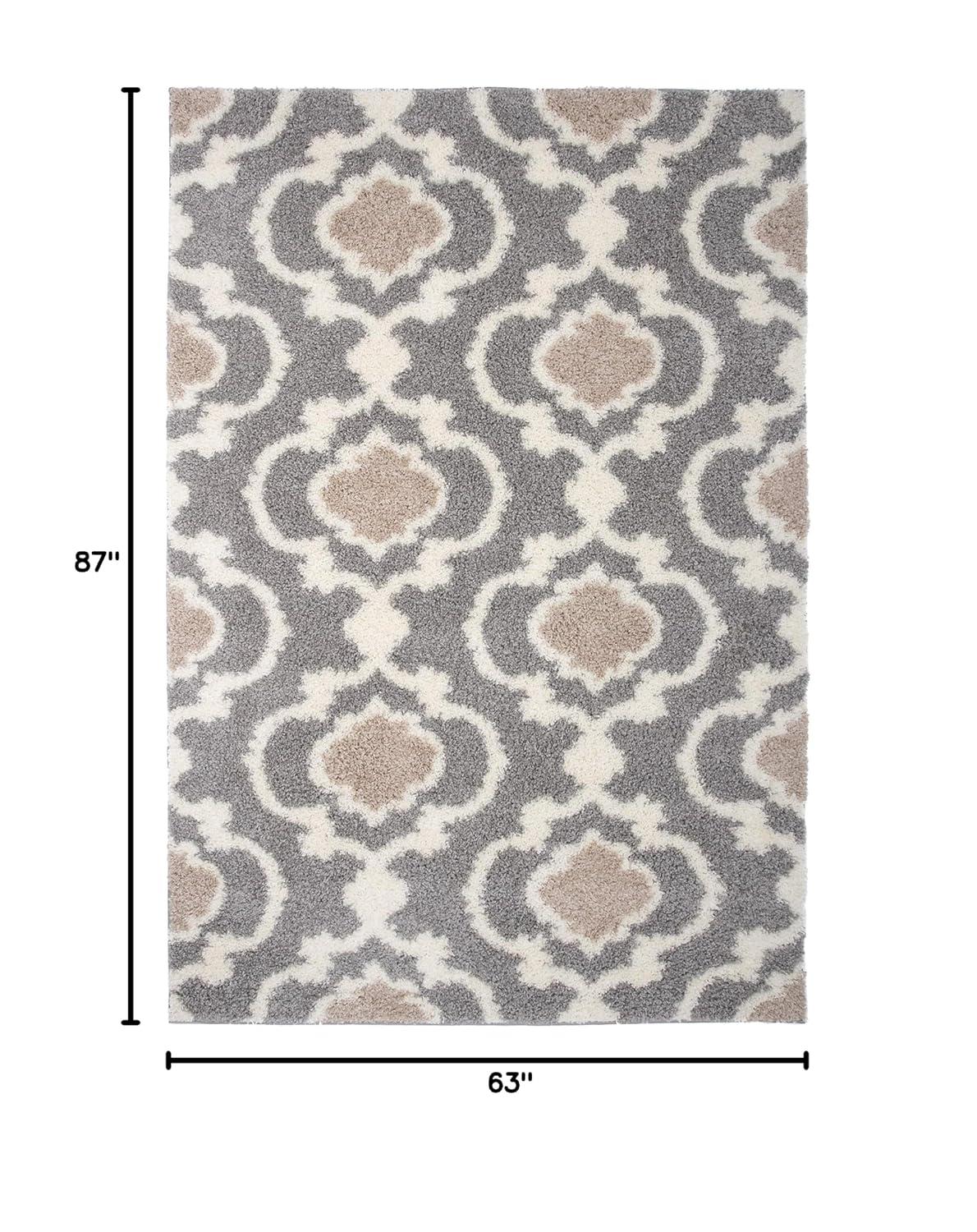 World Rug Gallery Cozy Moroccan Trellis Shag Area Rug - Gray 5'3" x 7'3"