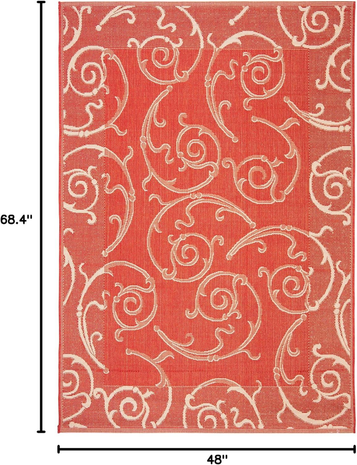 SAFAVIEH Courtyard Daniel Floral Indoor/Outdoor Area Rug, 4' x 5'7", Red/Natural