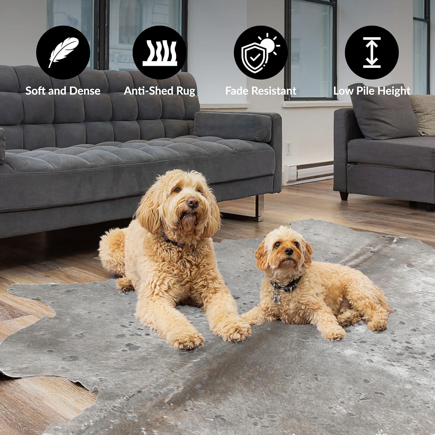 Natural Scotland Cowhide Area Rugs for Living Room and Bedroom | Handmade 100% Cow Rug with Low Pile | Shed-Resistant Home and Office Rug, Grey & Silver, 6 ft x 7 ft