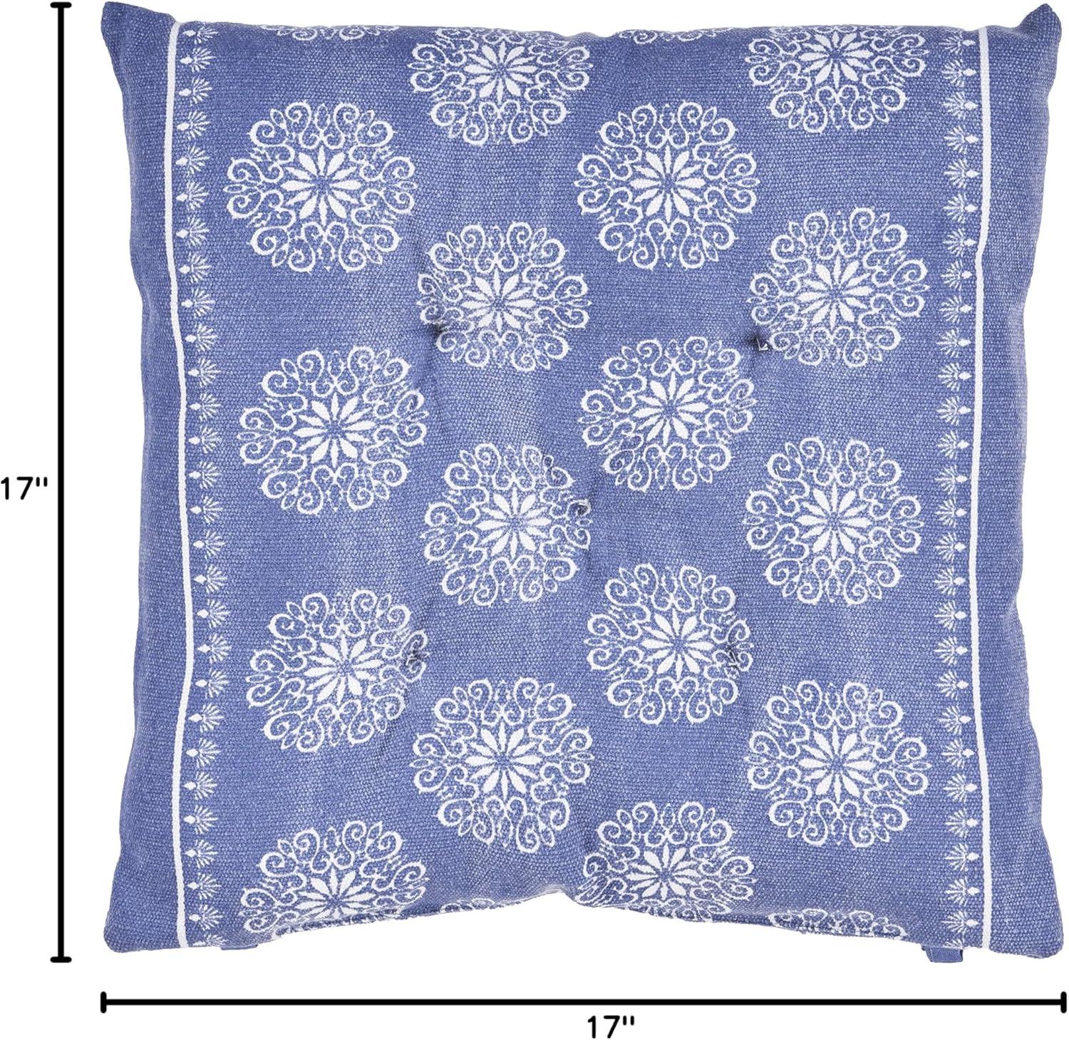 Twilight Blue and Ivory Floral Chair Cushion, 17" x 17"