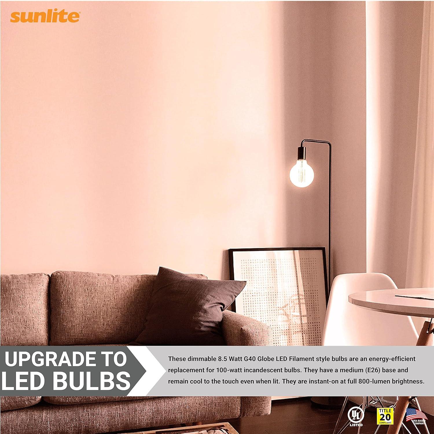 Sunlite 8.5w LED G40 Edison Globe Antique E26 Base 2700K Bulb - 100W Equiv
