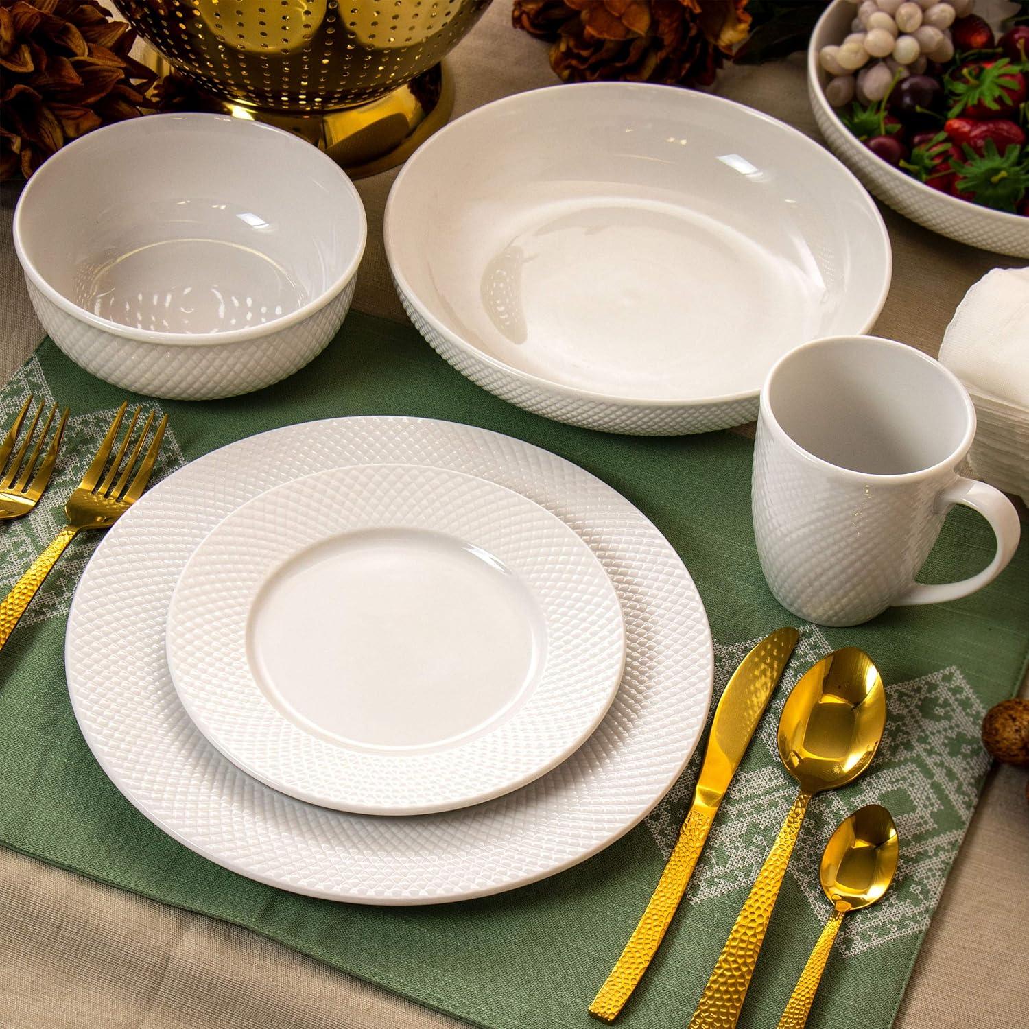 18pc Porcelain Maisy Round Dinnerware Set White - Elama: Dishware Set, Service for 4, Microwave & Dishwasher Safe