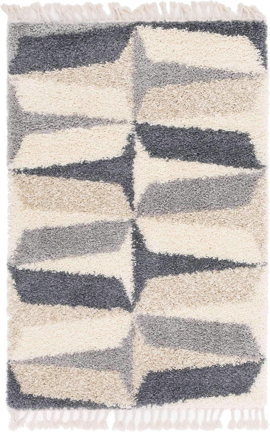 Unique Loom Hygge Shag Collection Area Rug - Balanced (4' 1" x 6' 1" Rectangle Gray/Ivory)