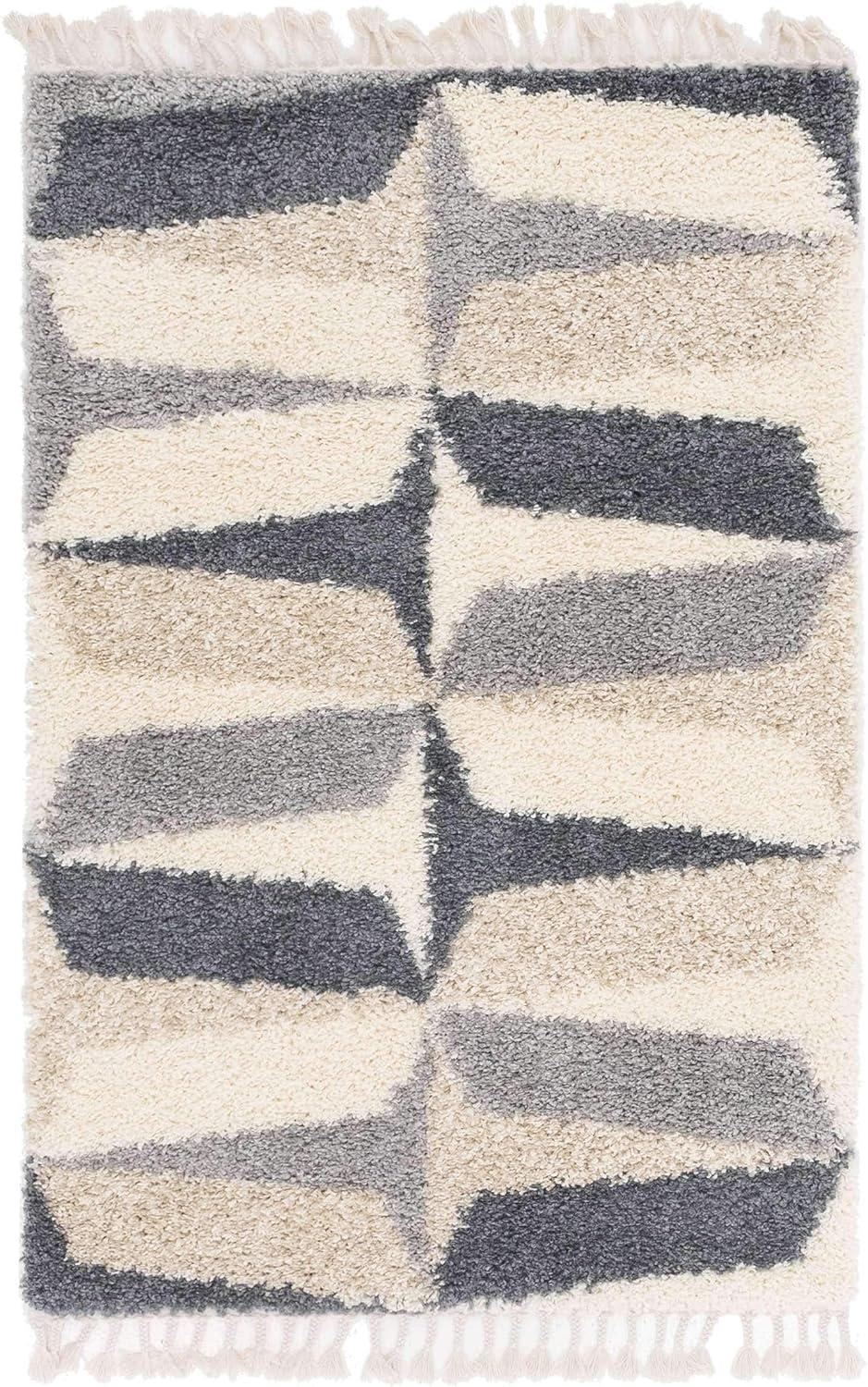 Unique Loom Hygge Shag Collection Area Rug - Balanced (4' 1" x 6' 1" Rectangle Gray/Ivory)