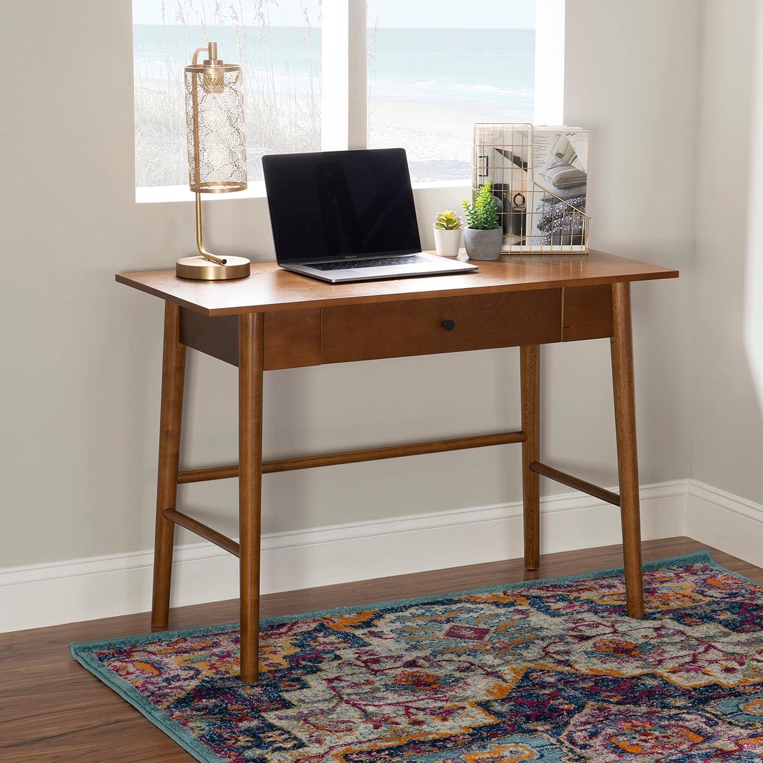 Mid-Century Walnut Writing Desk with Black Drawer Knob