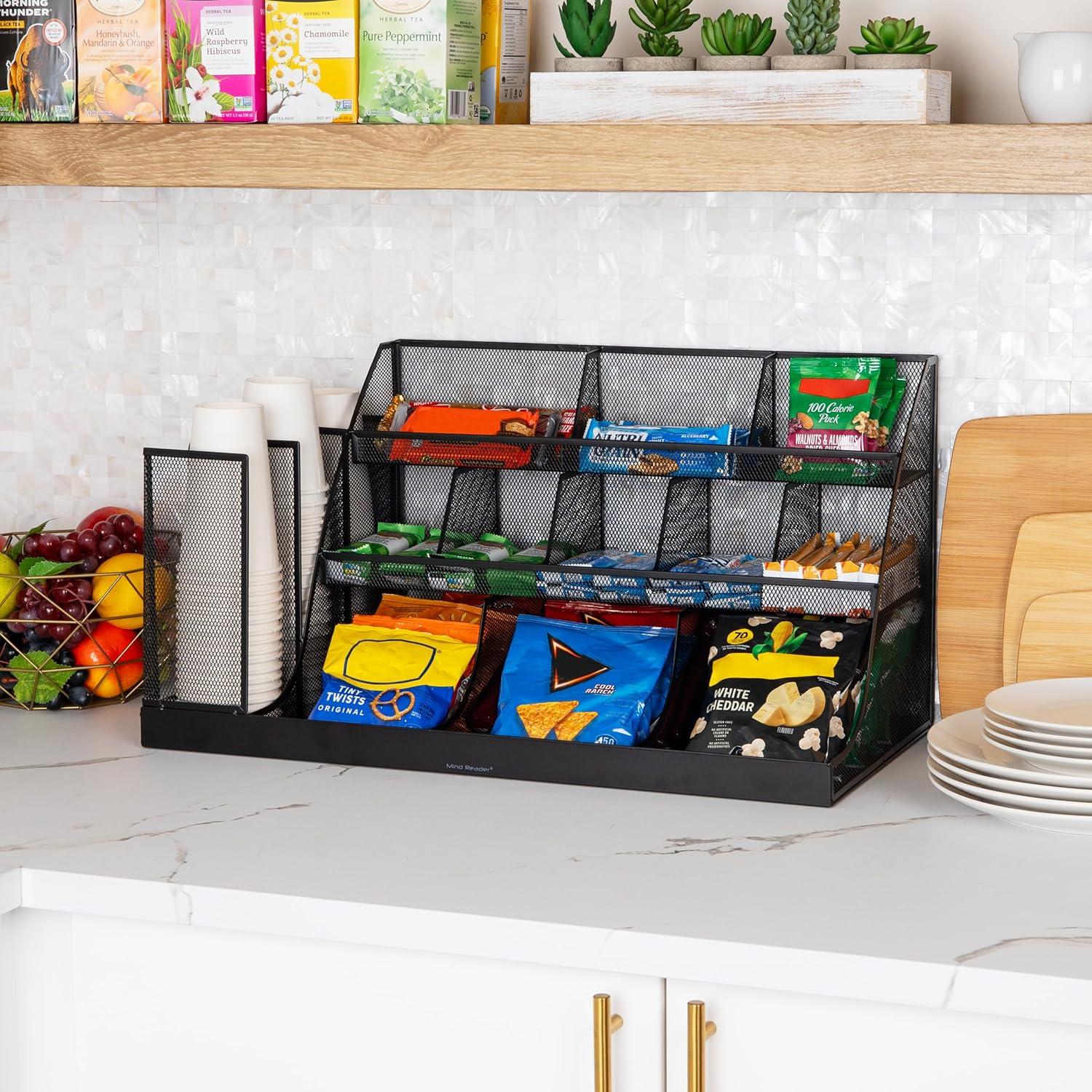 Mind Reader Mind Reader Cup and Condiment Station, Countertop Org, Coffee Bar, Kitchen, Metal Mesh, 23.75"L x 11.5"W x 12.5"H