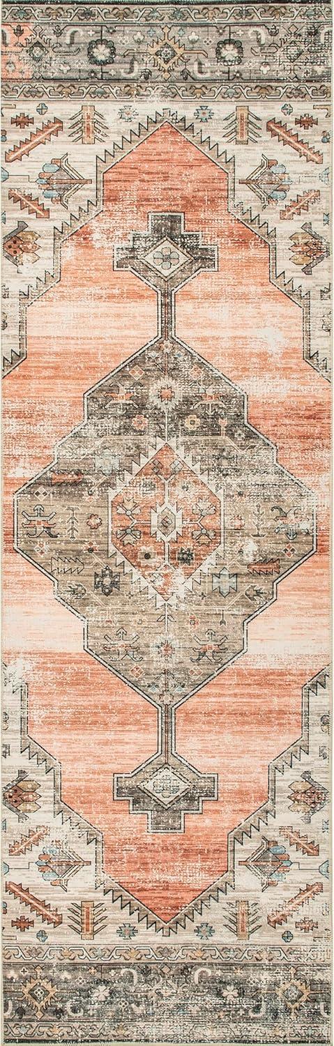 nuLOOM 2' x 12' SpinClean Machine Washable Stain-Resistant Area Rug with Non Slip Backing, Low Profile for Living Room, Bedroom, and Dining Room, Gracie Peach