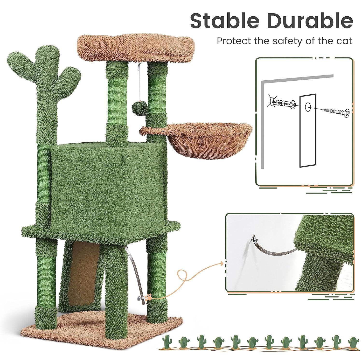 Cactus Cat Tree, 42in Cat Tower for Indoor Cats, Multi Level Cat Condo Scratching Post, Cat Activity Center
