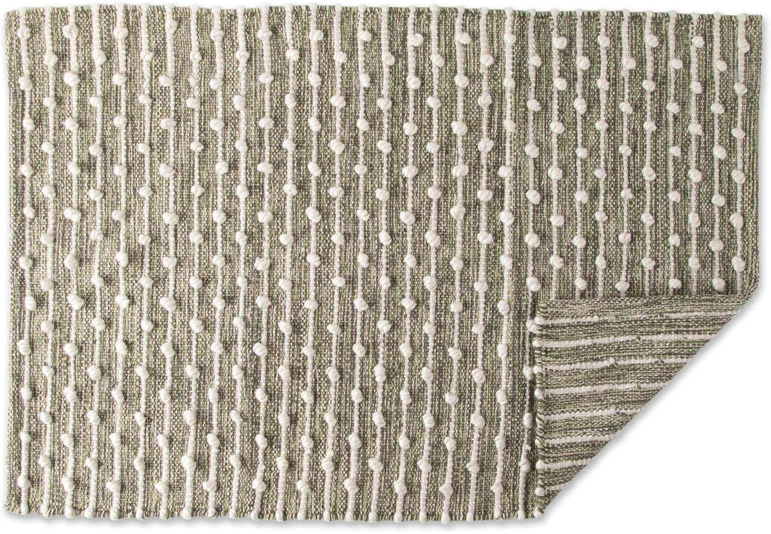 Contemporary Home Living 2' x 3' Antique Green and Cream White Recycled Cotton Modern Style Loop Rug