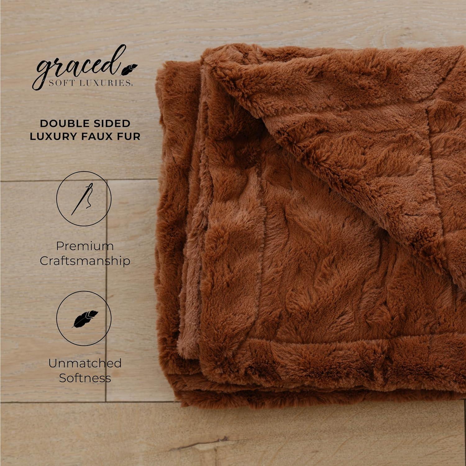 Camel Faux Fur Reversible Throw Blanket 50" x 60"