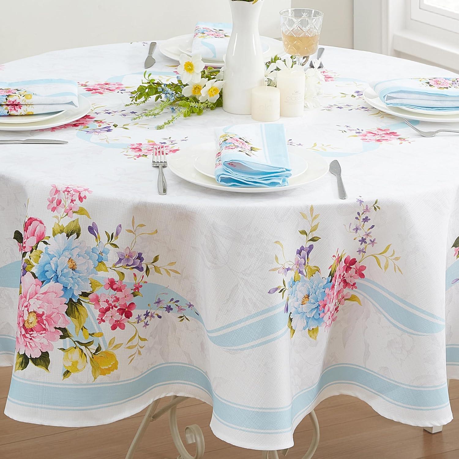 Rose Cottage Engineered Tablecloth - Multicolor - 70" Round - Elrene Home Fashions