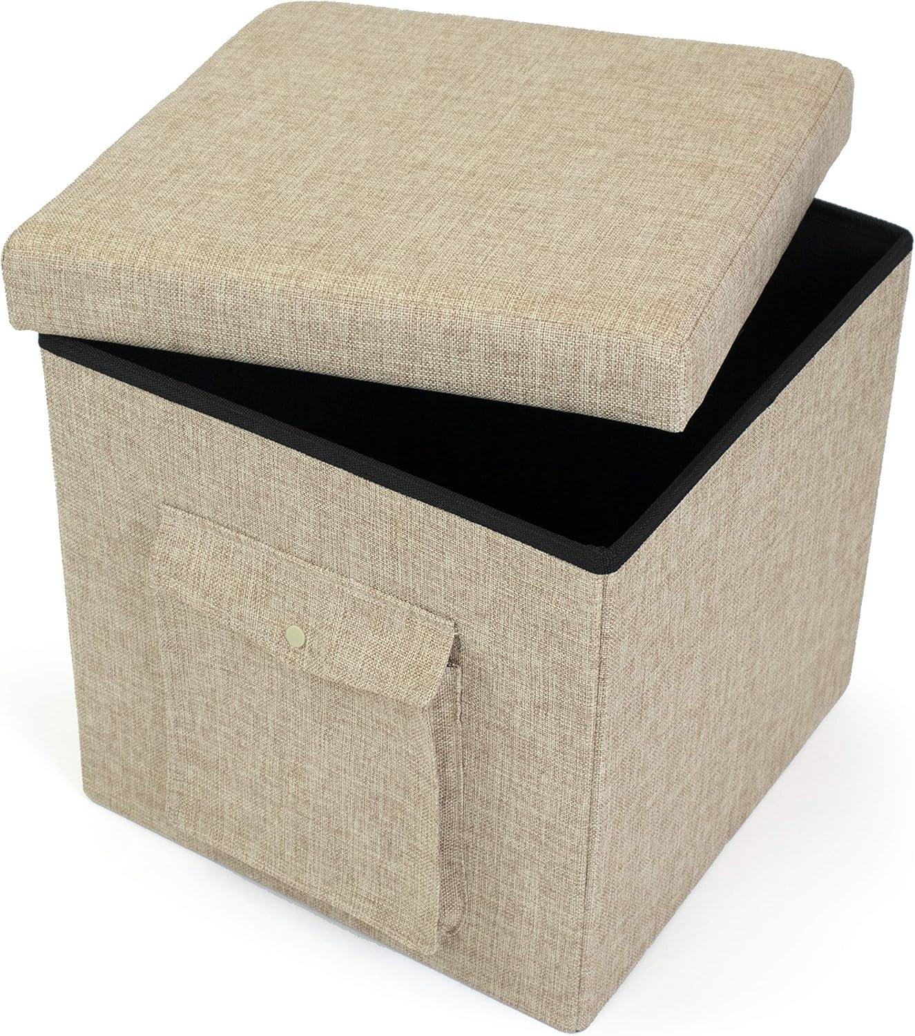 Heathered Khaki Folding Storage Ottoman with Exterior Pocket