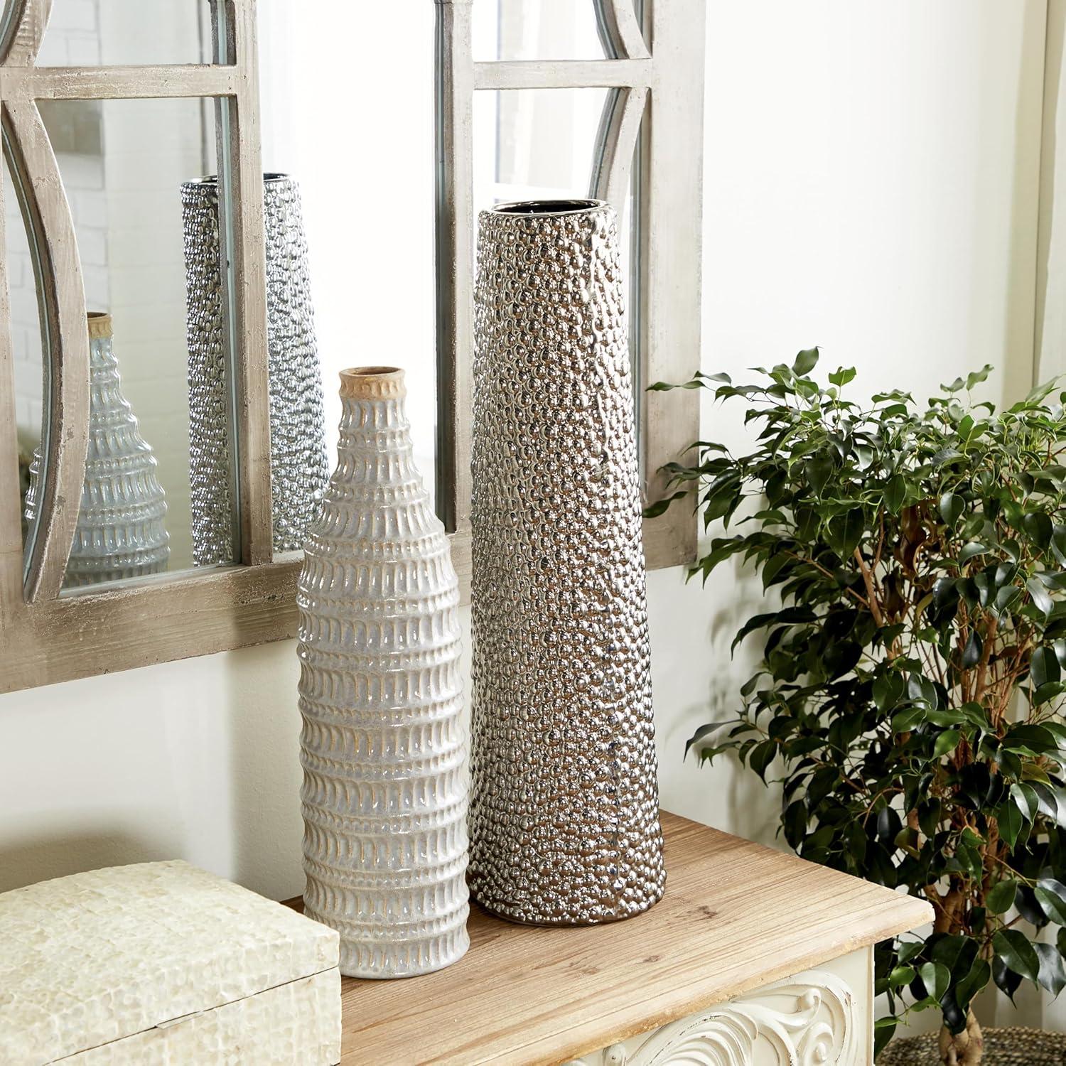 DecMode 25" Silver Ceramic Vase with Bubble Texture
