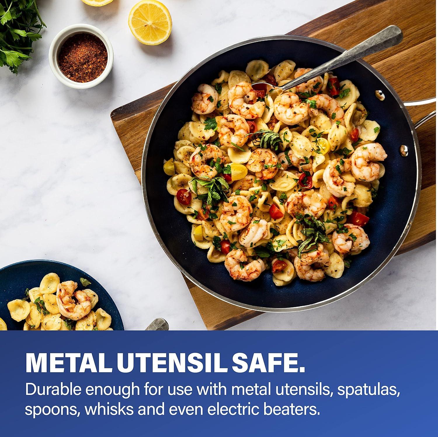 Blue Nonstick Aluminum Kitchen Spoon Set with Stainless Steel Handles