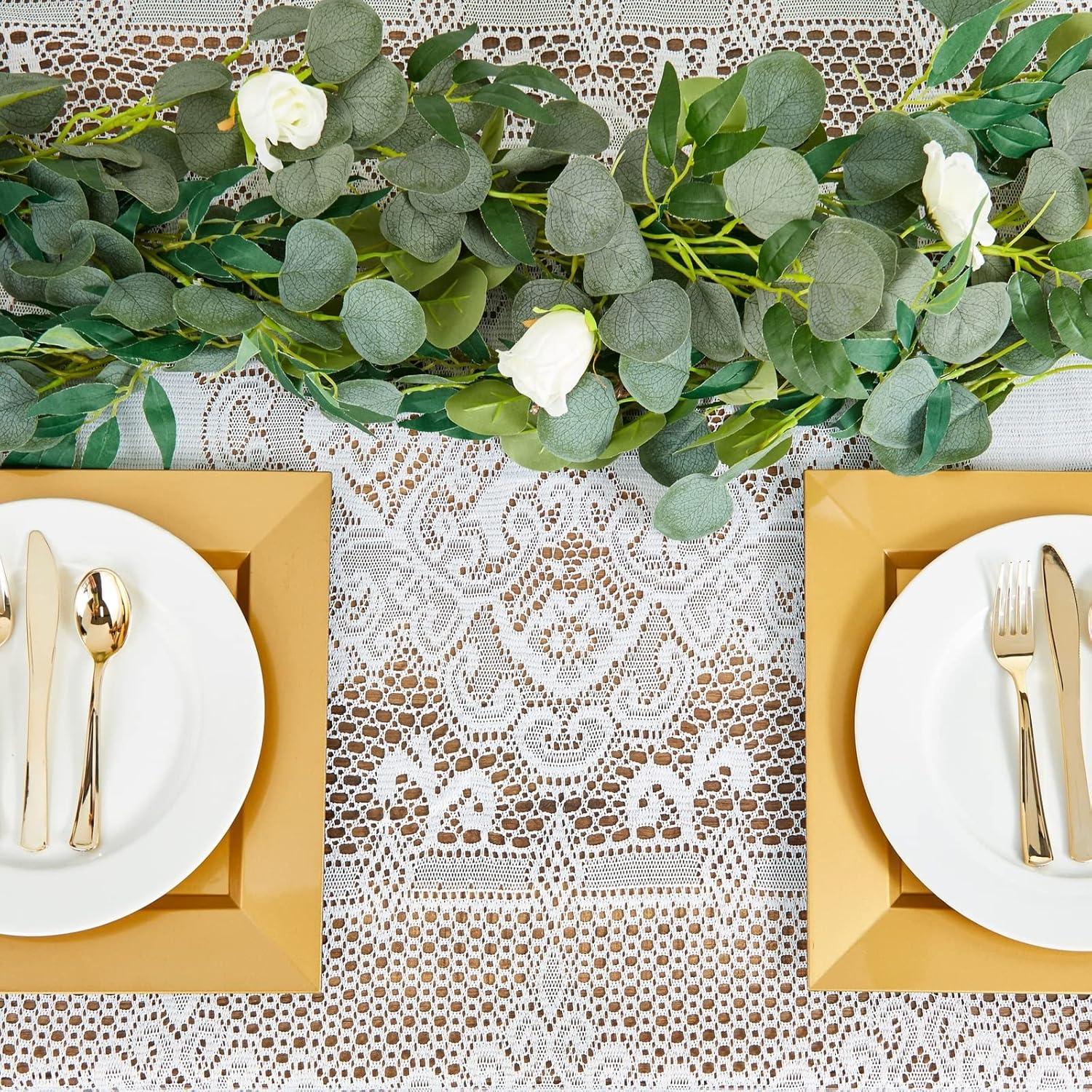 Juvale White Lace Tablecloth for Rectangular Tables, Vintage Style Wedding Table Cloths for Formal Dining, 60 x 97 In