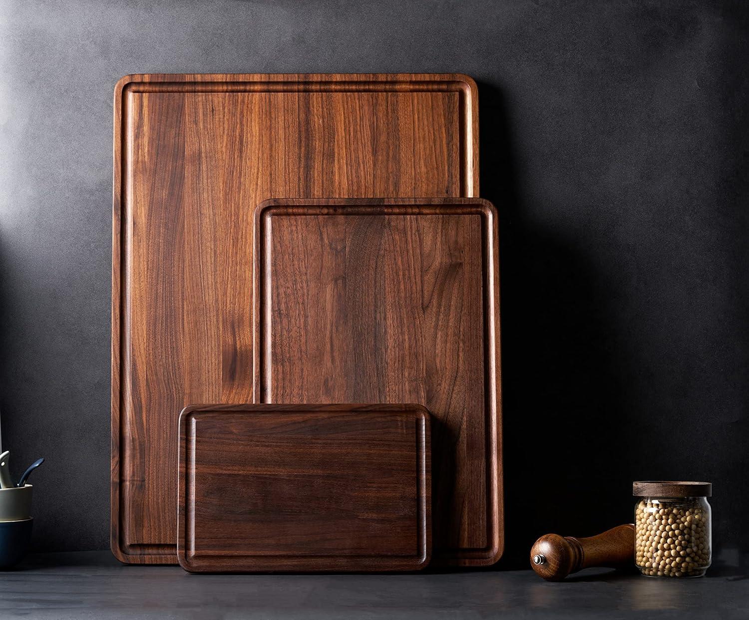 Small Walnut Wood Cutting Board with Juice Groove and Handles