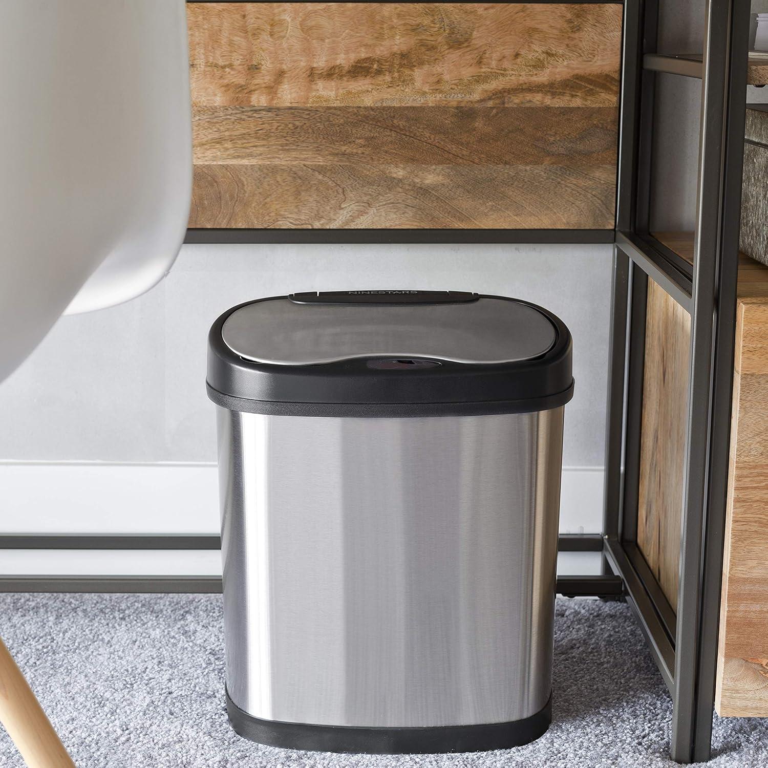 Nine Stars 3.2gal/12L Motion Sensor Trash Can Silver: Stainless Steel, Kitchen, Rectangle, Trash Can with Lid