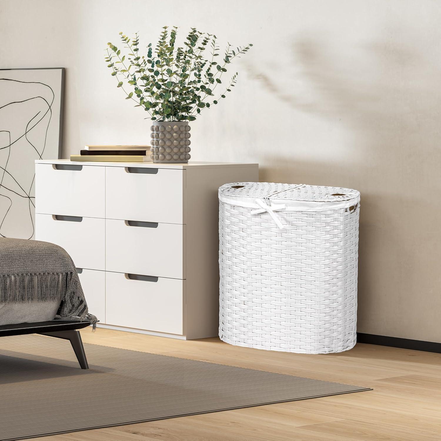 Handwoven Double Lidded Oval Hamper Sorter