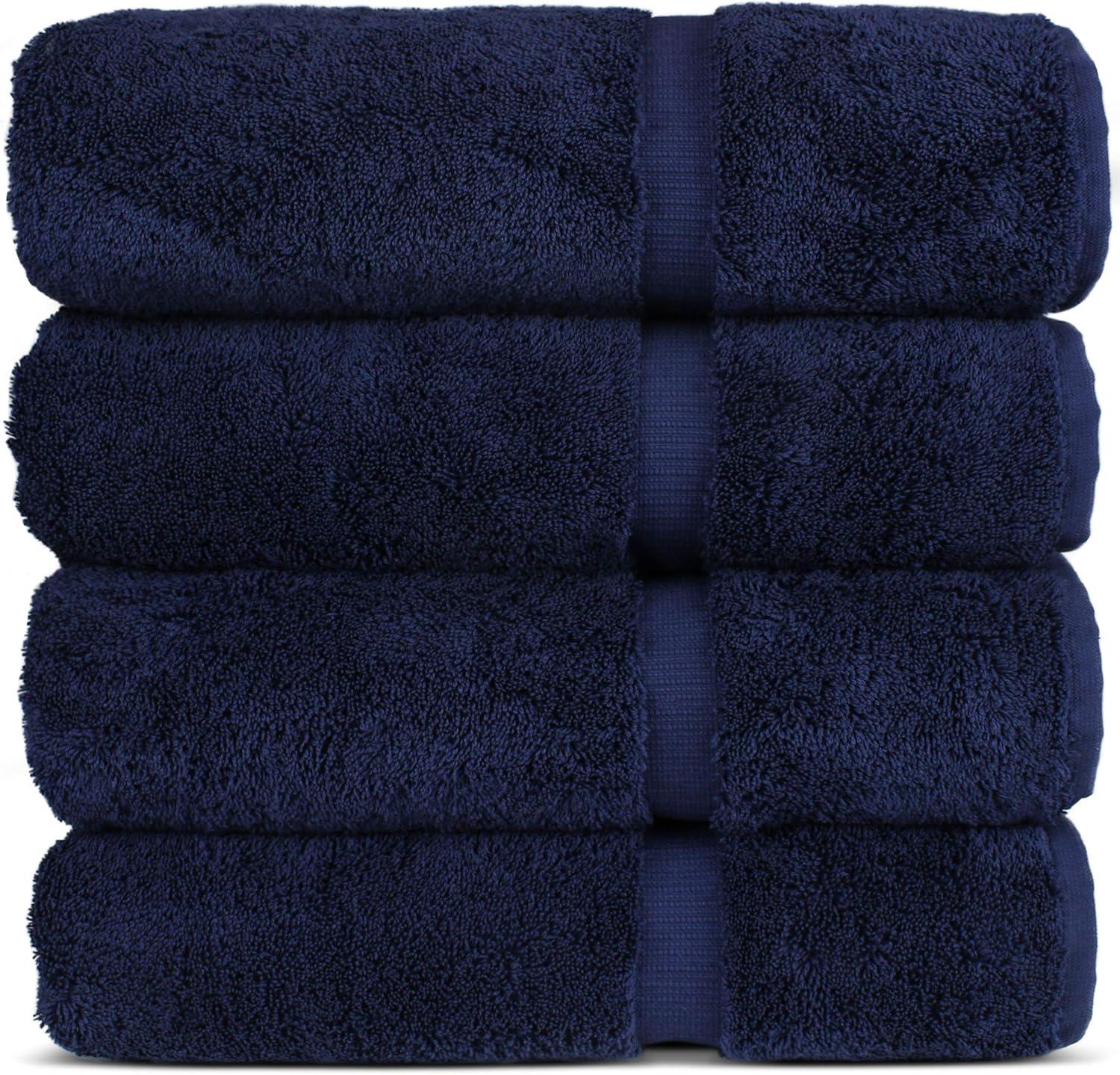 Luxury Hotel & Spa Ultra Soft Hand Towels 100% Turkish Cotton - Navy - Set of 4