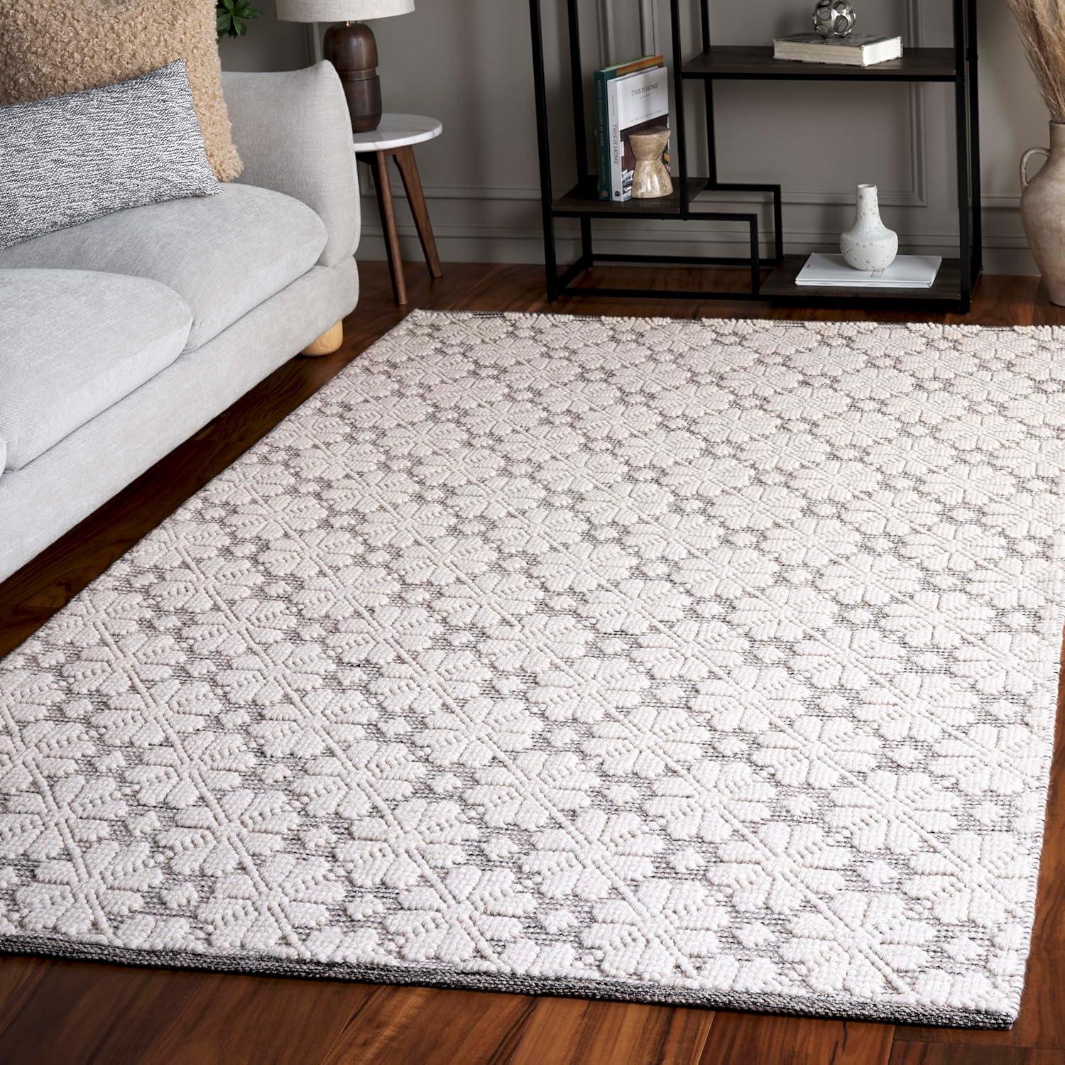 SAFAVIEH Vermont Orval Geometric Floral Wool Area Rug, Ivory/Grey, 6' x 9'