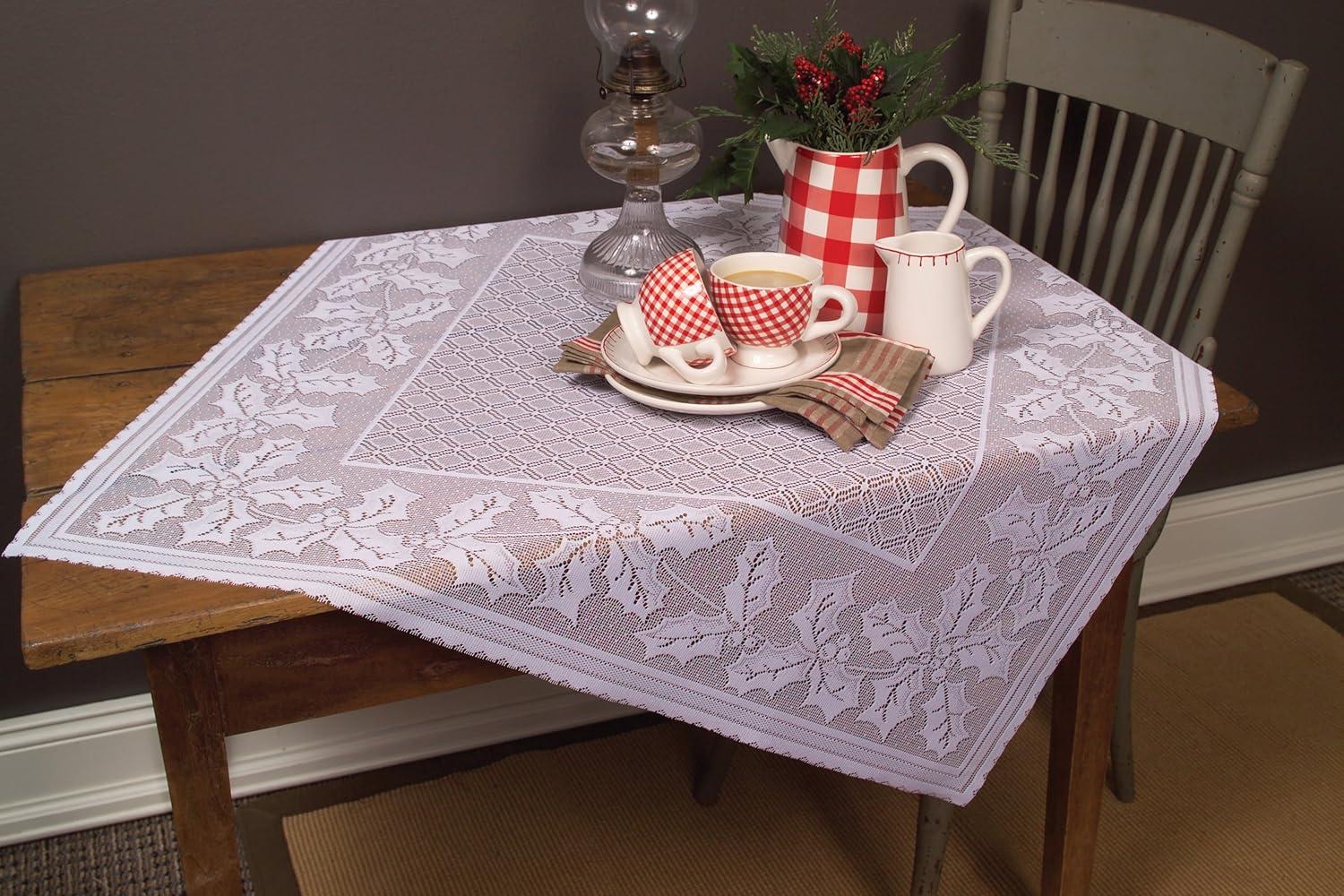 Heritage Lace Holly Vine 58x58 Topper, White