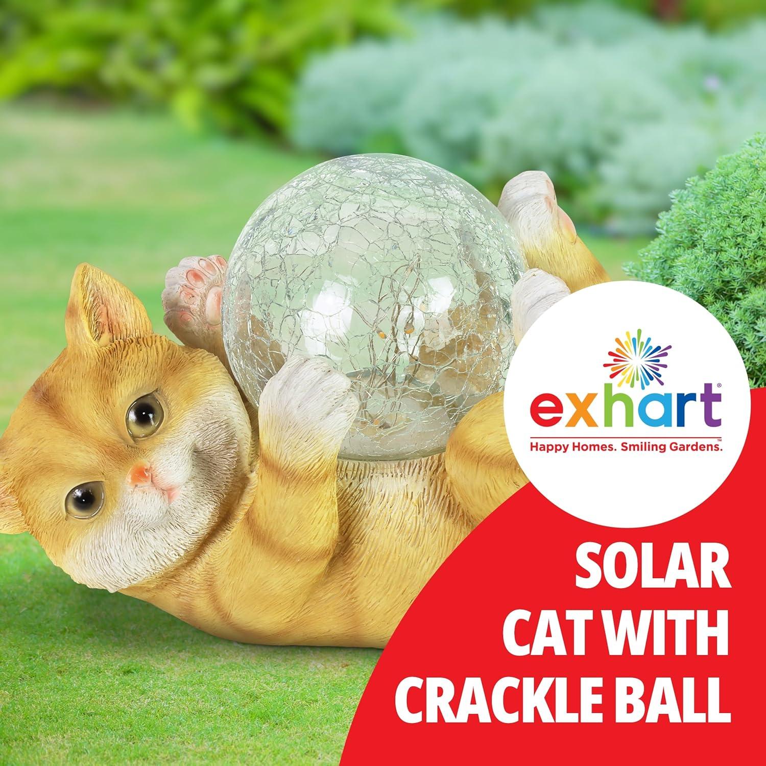 Exhart Exhart Solar Cat Playing with LED Crackle Ball Garden Statuary, 10.5 by 7.5 Inches