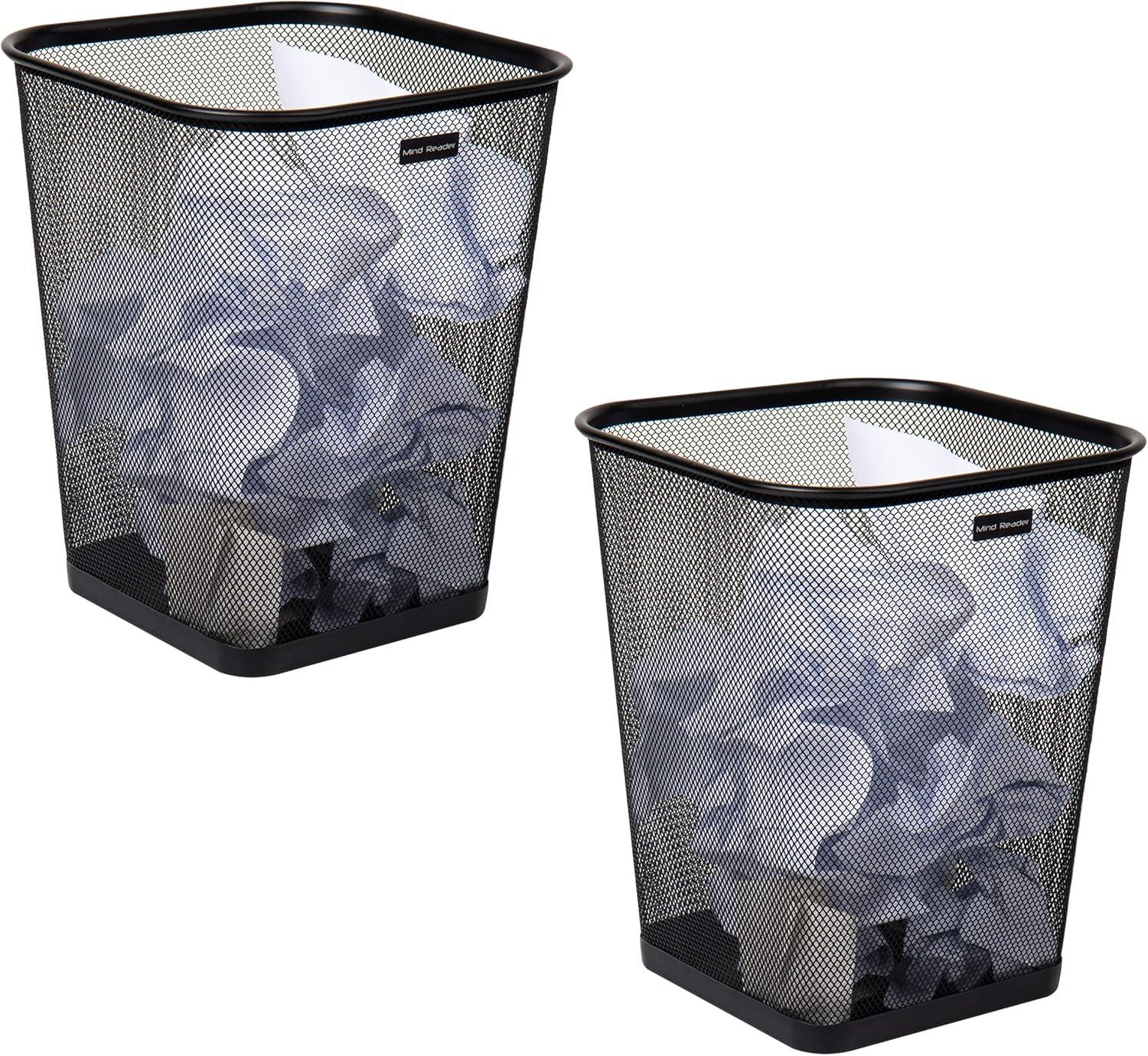 Mesh Trash Can, Waste Paper Basket, Square, Office, Metal Mesh, 9.75"L x 9.75"W x 12.25"H, 2-Pack